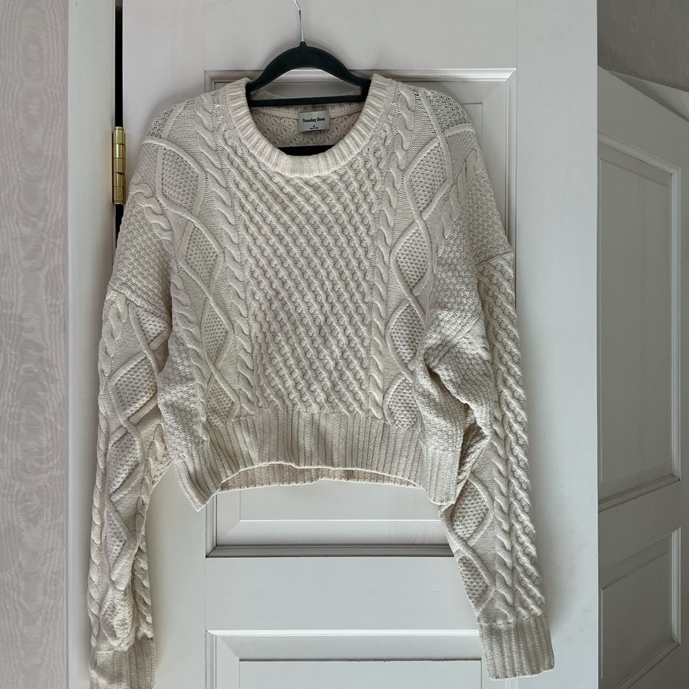 Aritzia Sunday Best Cream Cable Knit Sweater